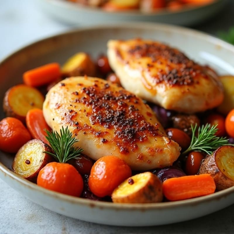 Sheet Pan Gingerbread Spiced Chicken with Roasted Root Vegetables