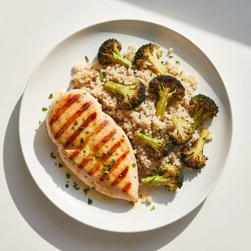 Grilled Chicken Breast with Quinoa and Roasted Broccoli