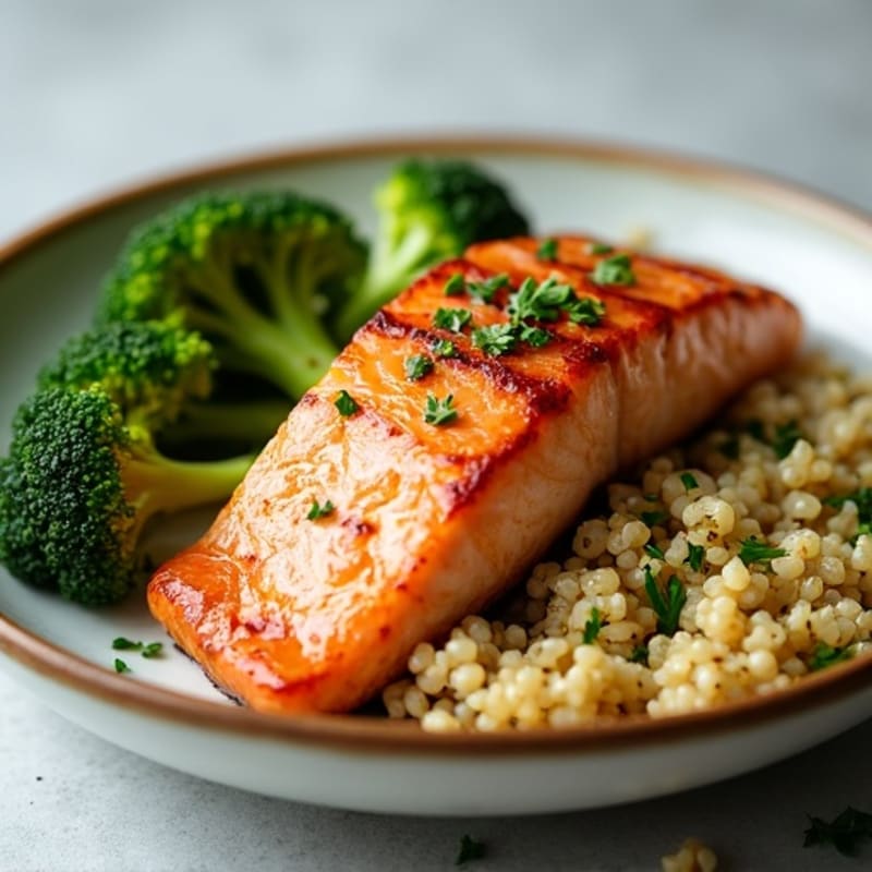 Seared Salmon with Roasted Broccoli and Quinoa
