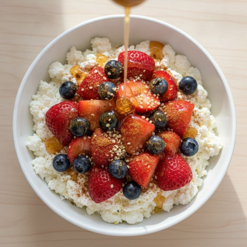 High-Protein Berry and Honey Cottage Cheese Bowl