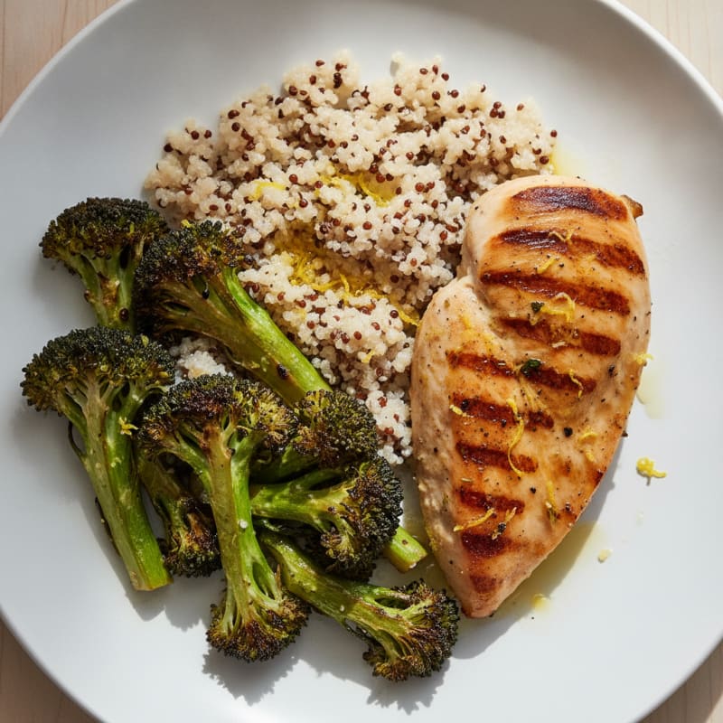 Grilled Chicken Breast with Roasted Broccoli and Quinoa