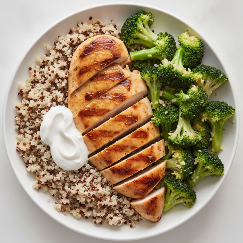 Grilled Chicken Breast with Quinoa and Steamed Broccoli