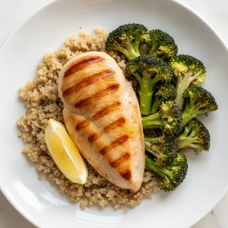 Grilled Chicken Breast with Quinoa and Roasted Broccoli