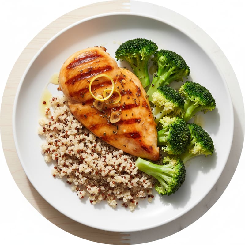 Grilled Chicken Breast with Quinoa and Steamed Broccoli