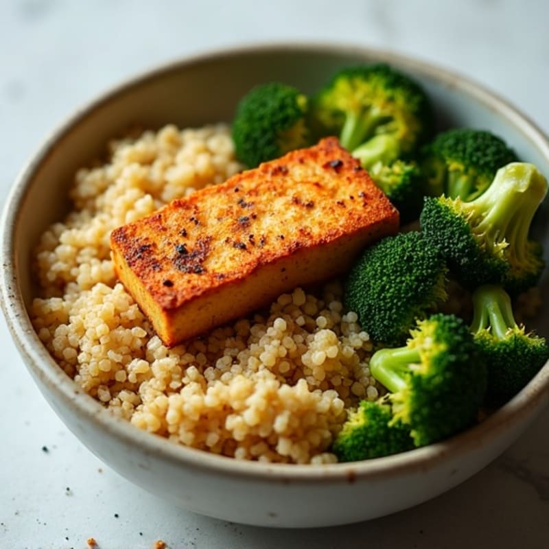 Crispy Baked Tofu with Roasted Broccoli and Quinoa