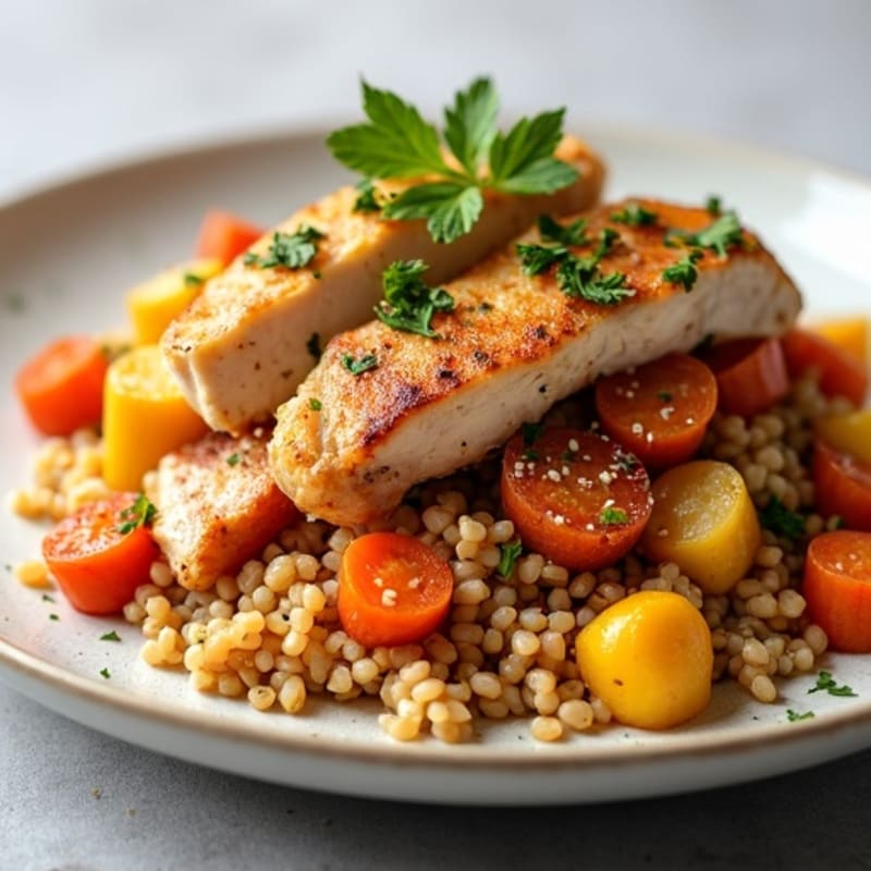 Buckwheat Pilaf with Crispy Chicken and Roasted Root Vegetables