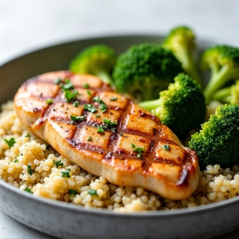 Grilled Chicken Breast with Quinoa and Roasted Broccoli