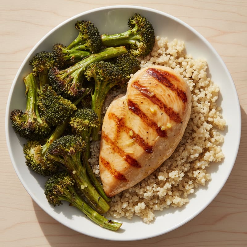 Grilled Chicken Breast with Quinoa and Roasted Broccoli