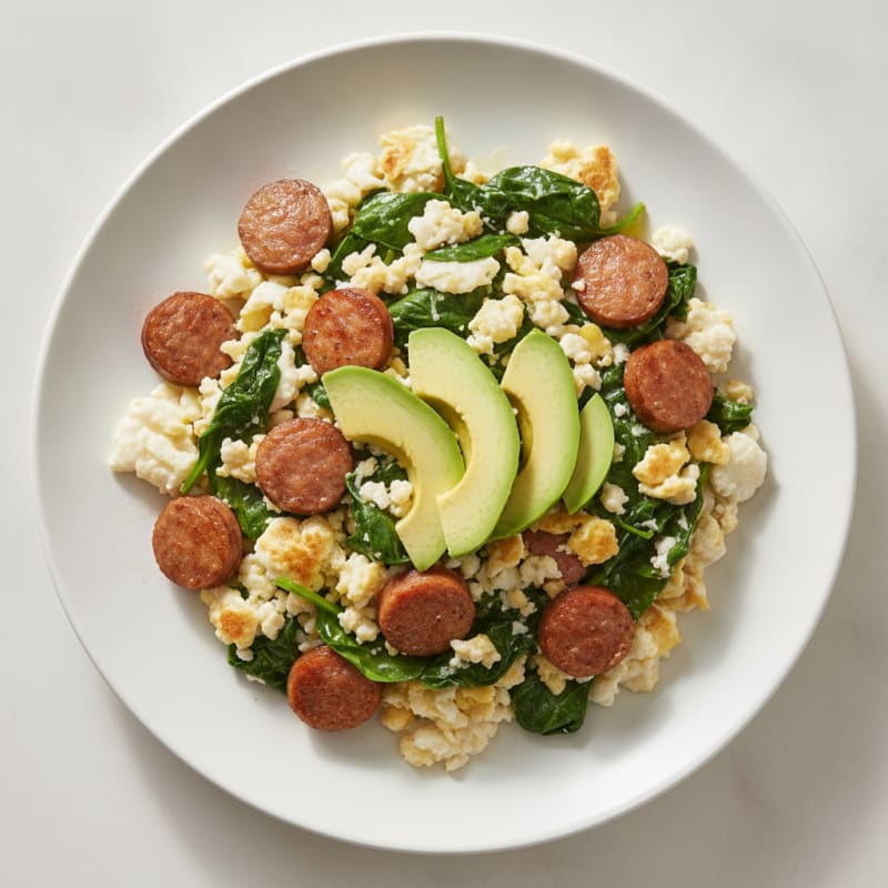 Egg White and Turkey Sausage Scramble with Spinach