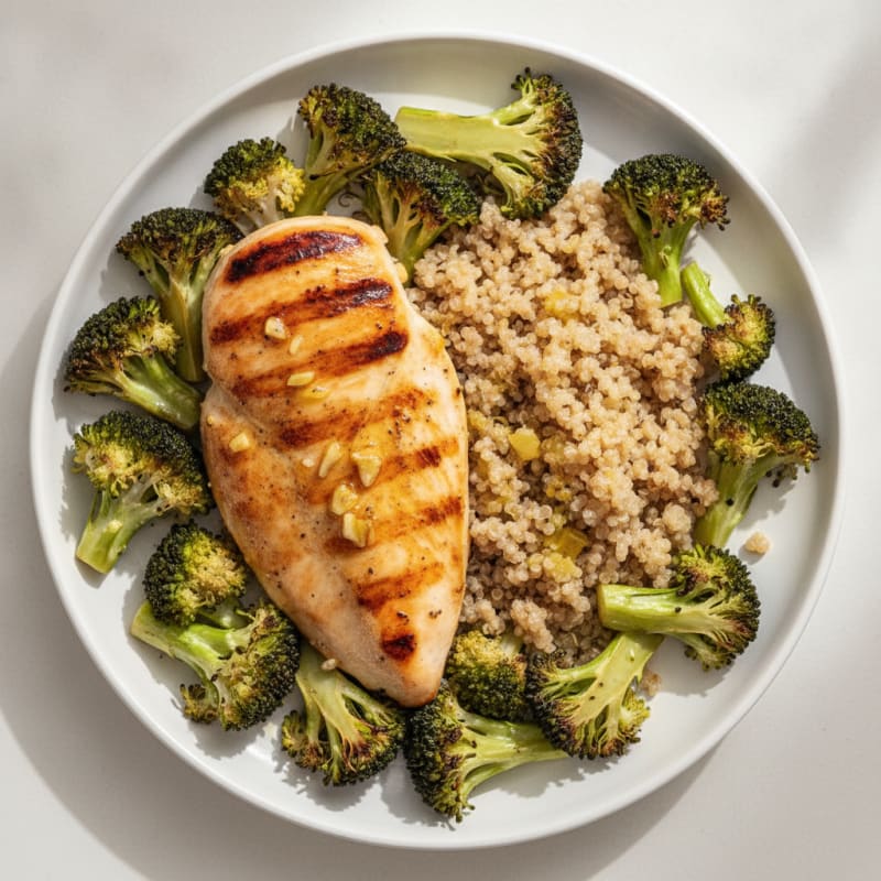 Grilled Chicken Breast with Roasted Broccoli and Quinoa