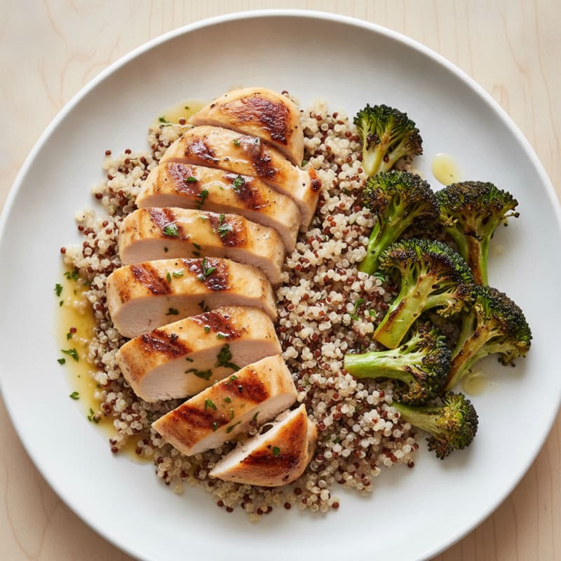 Grilled Chicken Breast with Quinoa and Roasted Broccoli