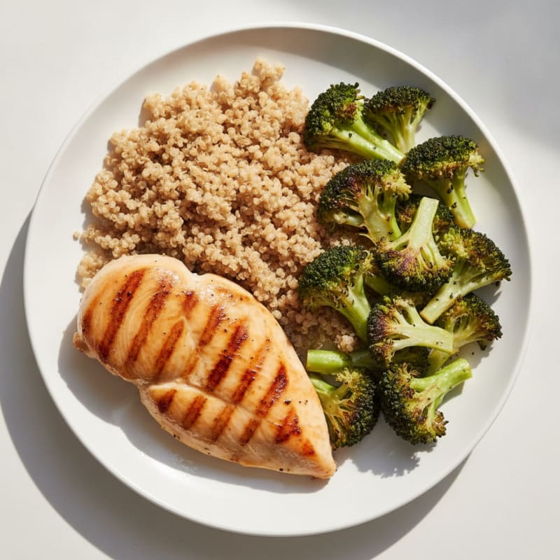 Grilled Chicken Breast with Quinoa and Roasted Broccoli