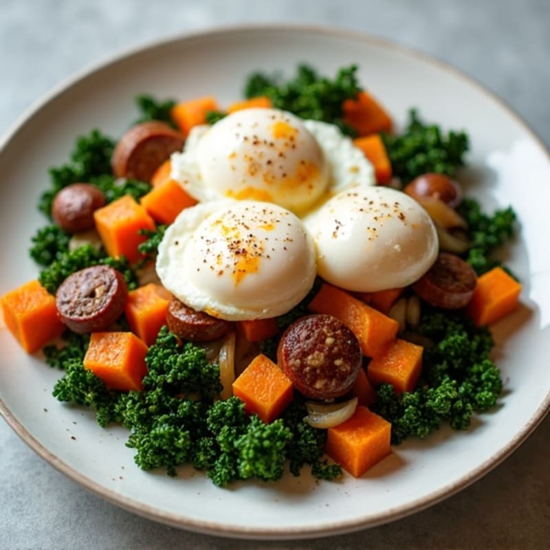 Sweet Potato and Kale Hash with Poached Eggs