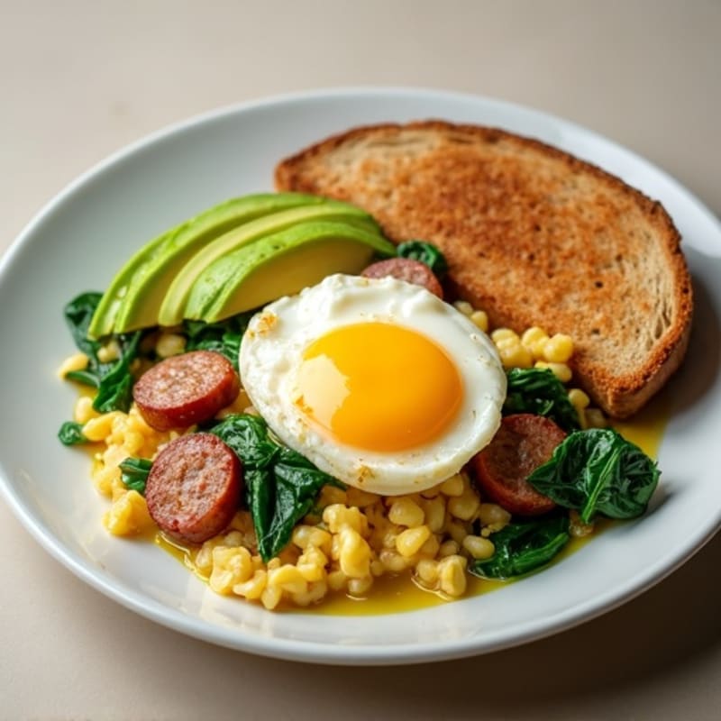 Egg White Scramble with Turkey Sausage and Spinach