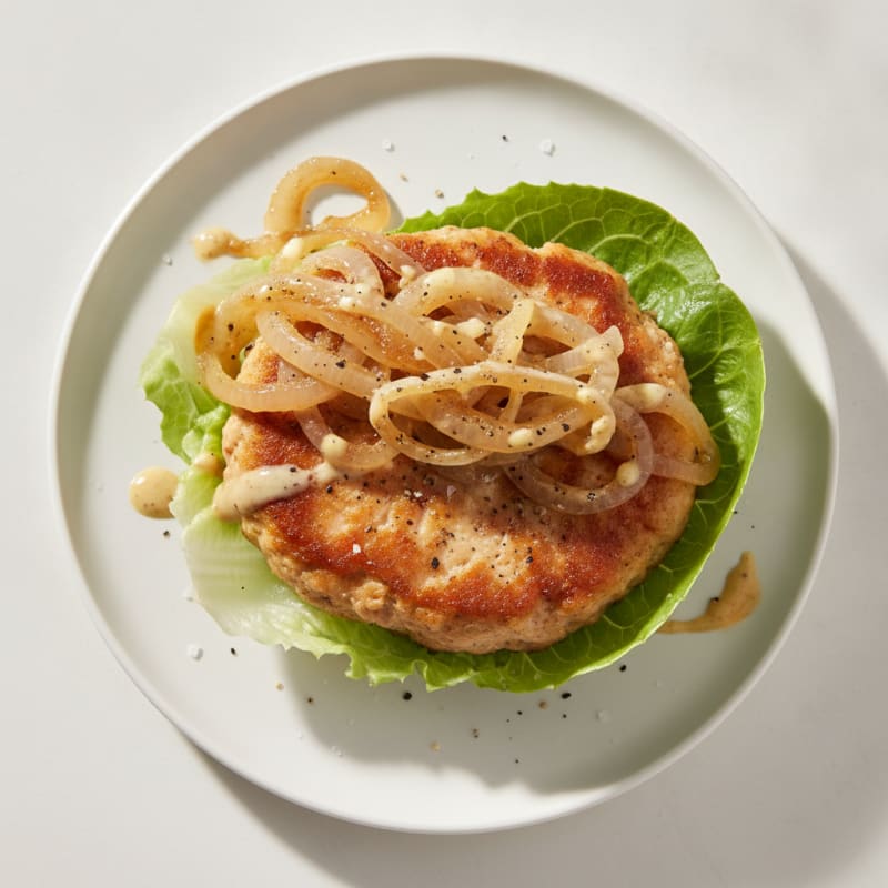 Ground Chicken Burger with Caramelized Onions