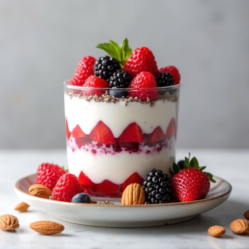 Greek Yogurt Protein Parfait with Mixed Berries and Almonds