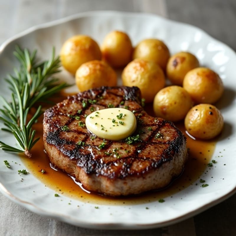 Herb-Garlic Butter Seared Steak with Roasted Baby Potatoes
