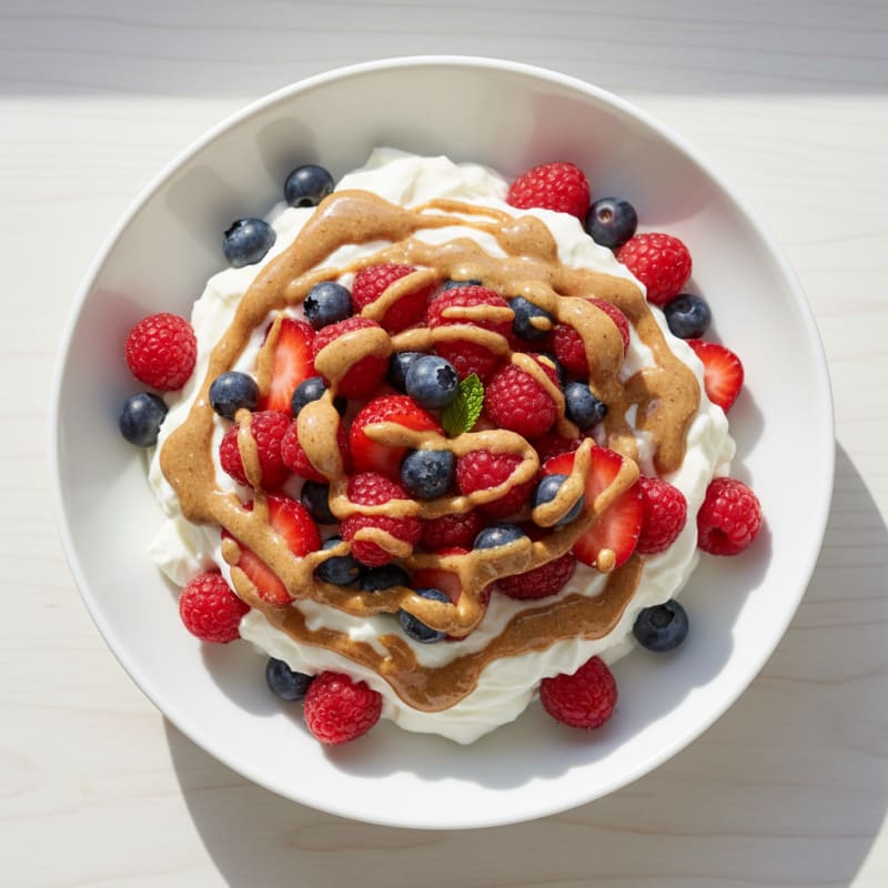 Greek Yogurt Protein Parfait with Mixed Berries and Almond Butter