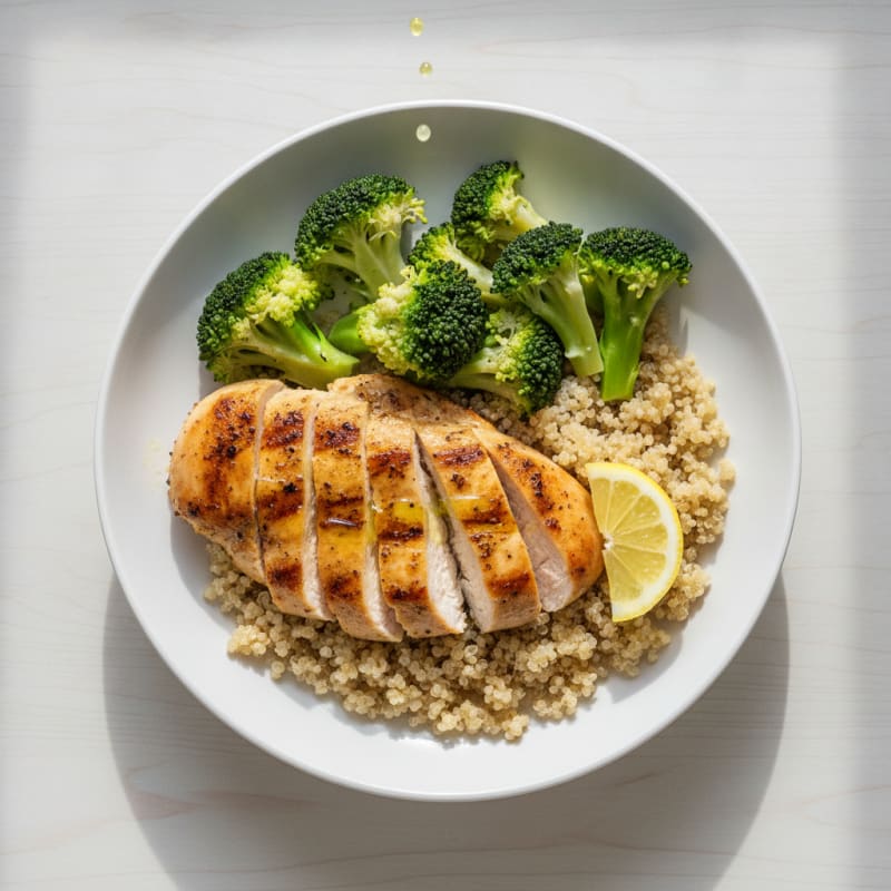 Grilled Chicken Breast with Quinoa and Steamed Broccoli