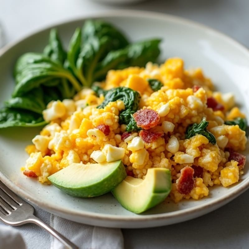 Cottage Cheese Egg Scramble with Spinach and Turkey Bacon