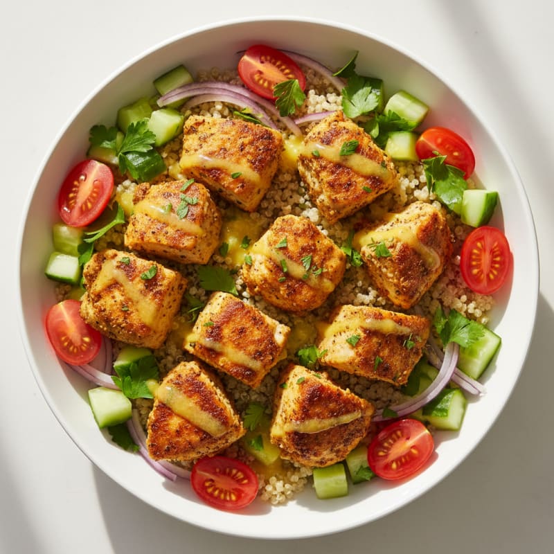 Crispy Lemon-Herb Chicken Shawarma Bowls