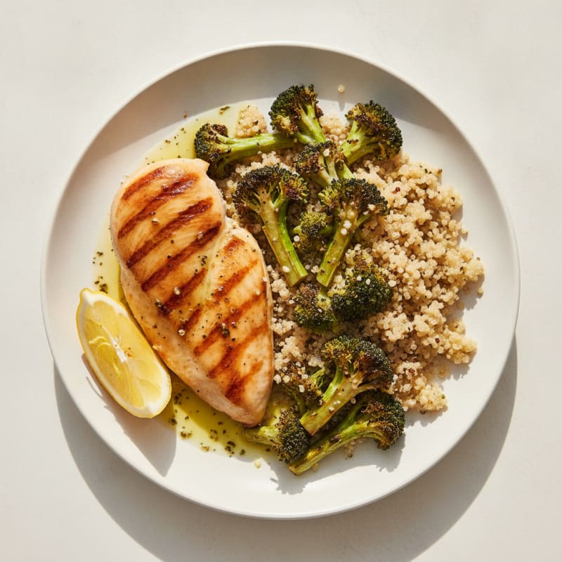 Grilled Chicken Breast with Roasted Broccoli and Quinoa
