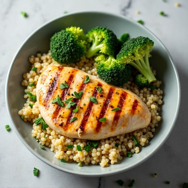 Grilled Chicken Breast with Quinoa and Roasted Broccoli