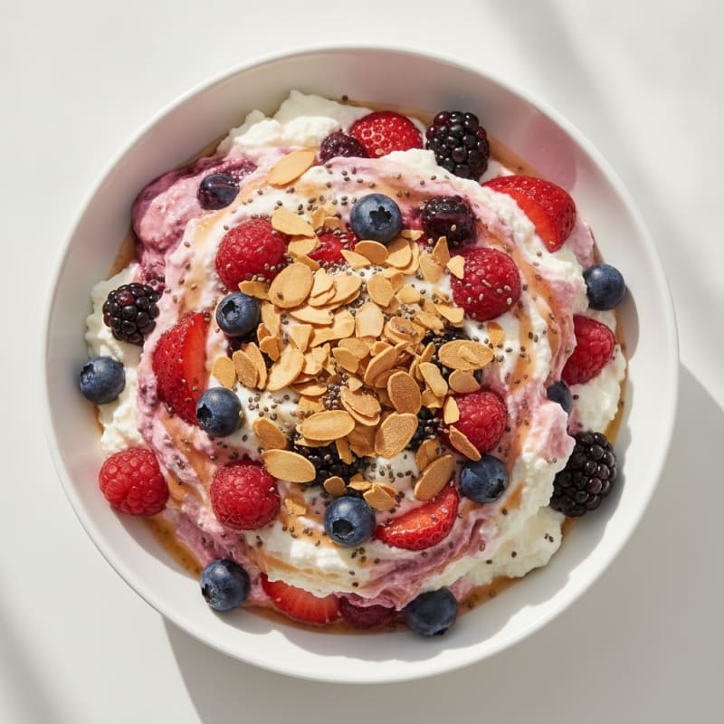 Greek Yogurt Protein Mousse with Mixed Berries