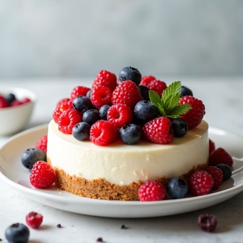 Greek Yogurt Protein Cheesecake with Mixed Berries