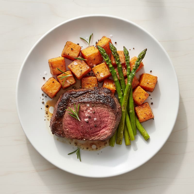 Pan-Seared Steak with Roasted Sweet Potatoes