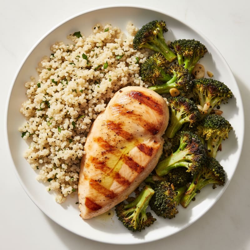 Grilled Chicken Breast with Quinoa and Roasted Broccoli