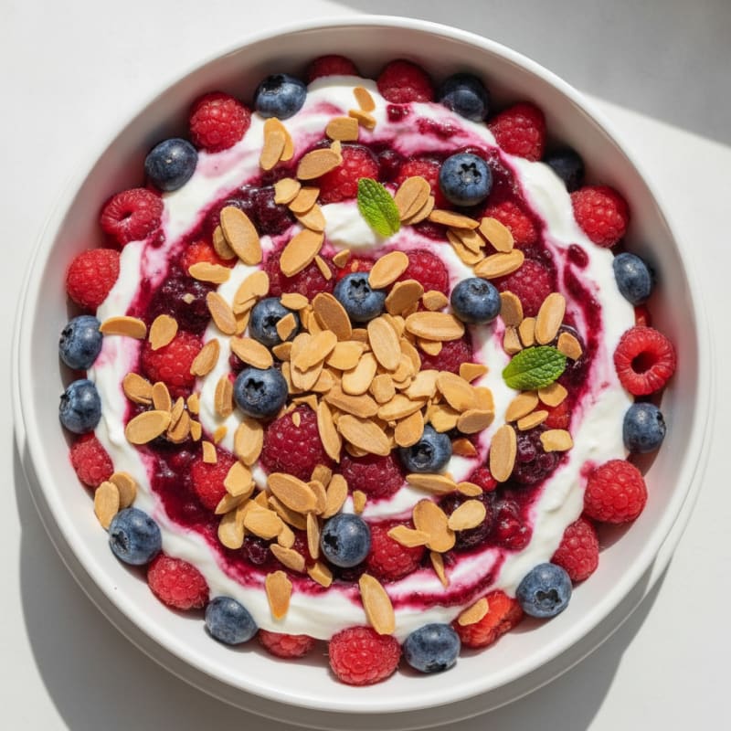 Greek Yogurt Protein Parfait with Mixed Berries and Almonds