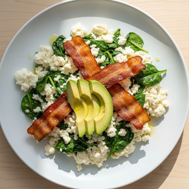 Crispy Turkey Bacon and Egg White Scramble with Spinach