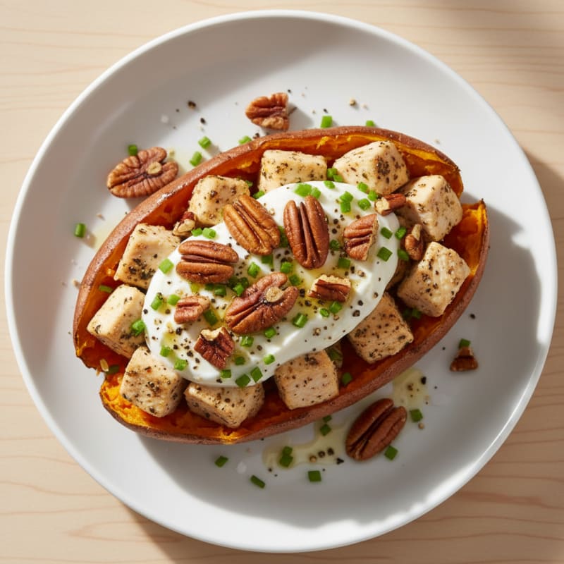 Creamy Baked Sweet Potato with Toasted Pecans