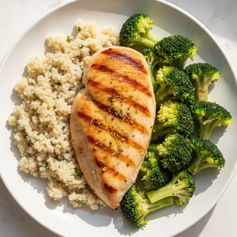 Grilled Chicken Breast with Quinoa and Steamed Broccoli