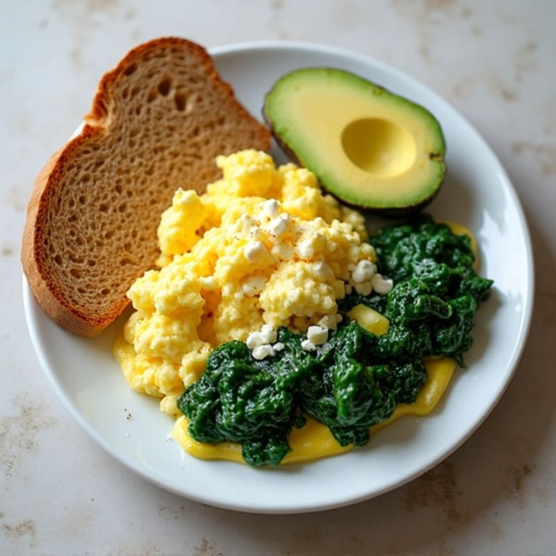 Egg White and Cottage Cheese Scramble with Sautéed Spinach