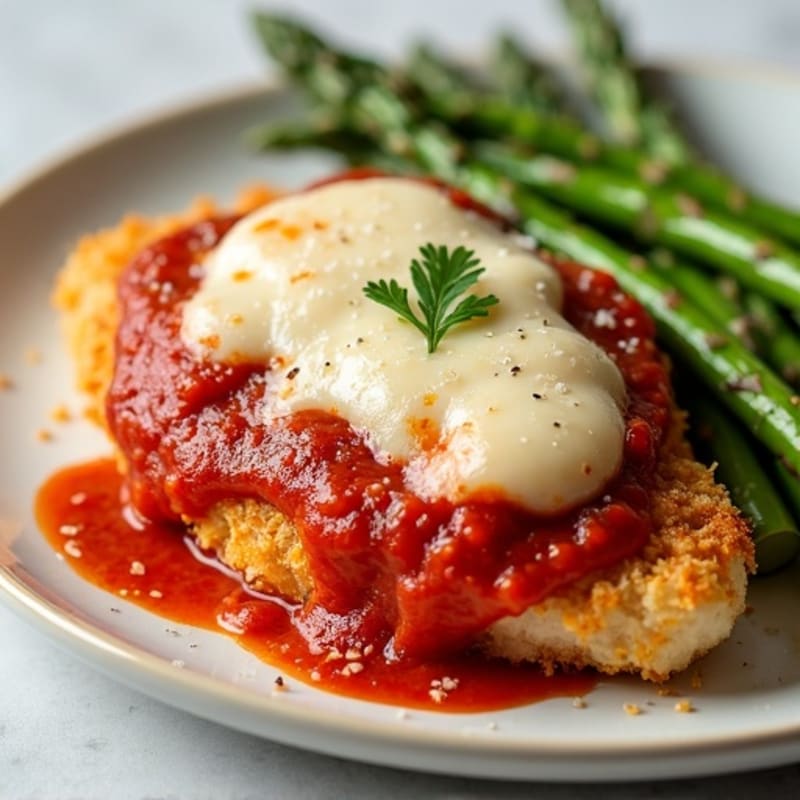 Crispy Baked Chicken Parmesan with Roasted Asparagus