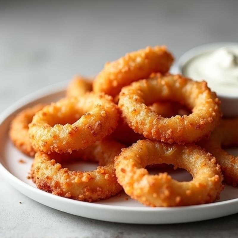 Crispy Baked Onion Rings with Almond Flour Coating and Greek Yogurt Dip