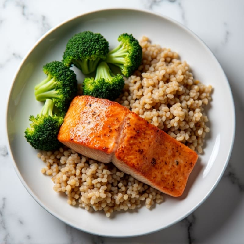 Salmon Fillet with Steamed Broccoli and Brown Rice