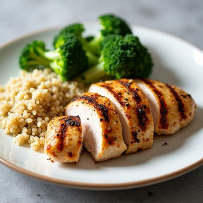 Grilled Chicken Breast with Roasted Broccoli and Quinoa