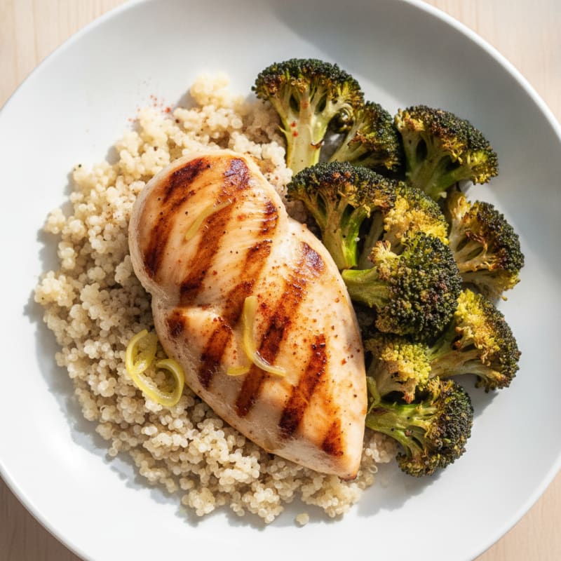 Grilled Chicken Breast with Quinoa and Roasted Broccoli