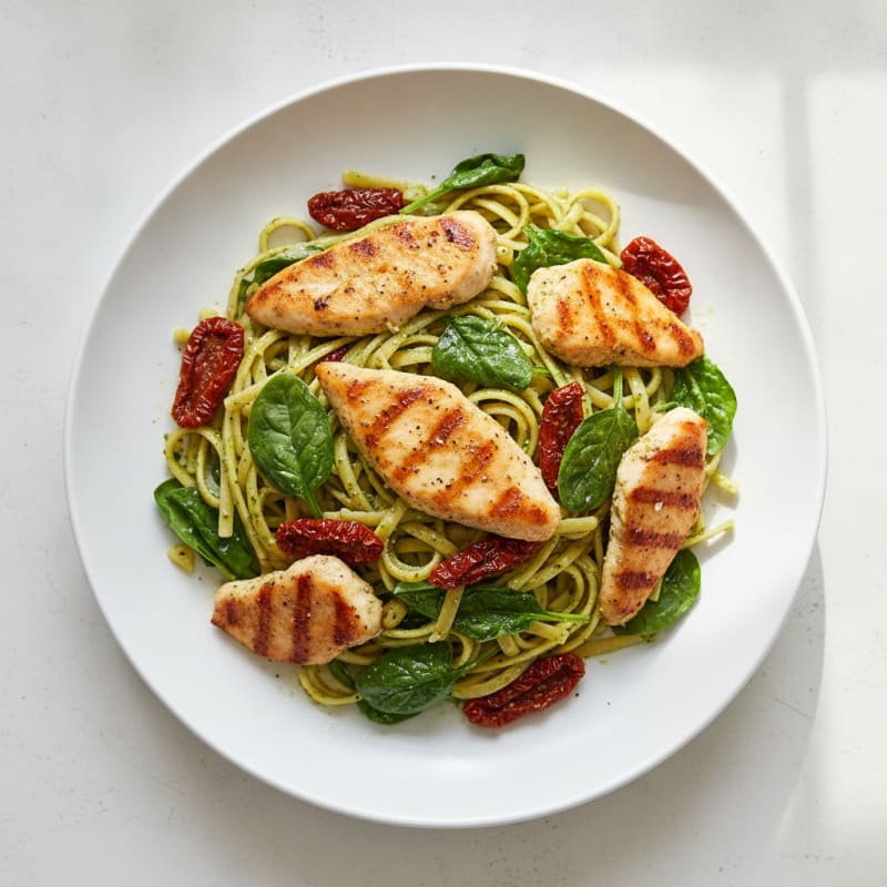 Pesto Chicken Linguine with Sun-Dried Tomatoes
