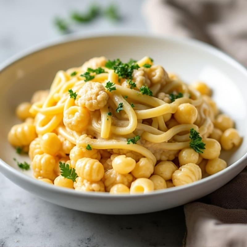 Creamy Cashew Cauliflower Alfredo with Chickpea Pasta