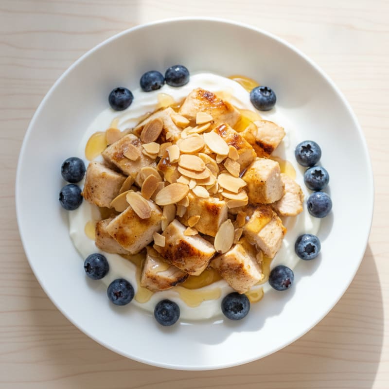 Creamy Greek Yogurt Parfait with Grilled Chicken and Berries