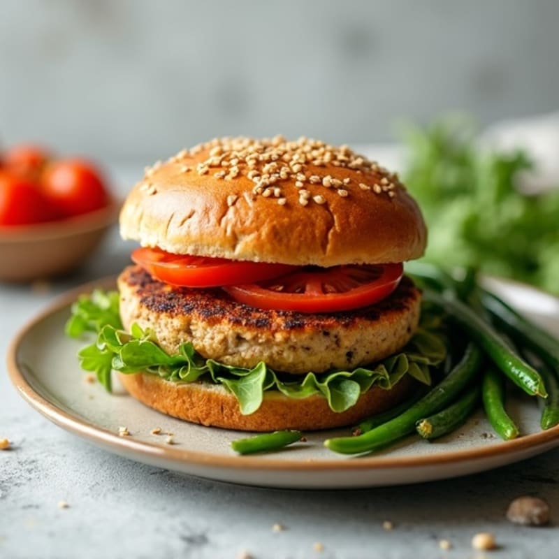 Grilled Turkey Burger with Roasted Green Beans