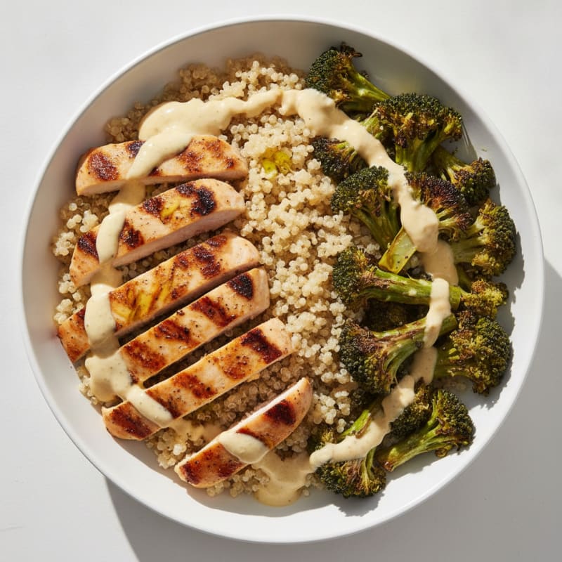 Grilled Chicken and Quinoa Power Bowl with Roasted Broccoli