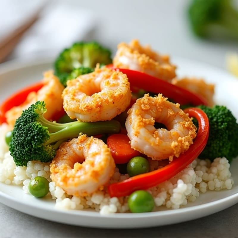 Crispy Shrimp Stir-Fry with Fresh Vegetables and Cauliflower Rice