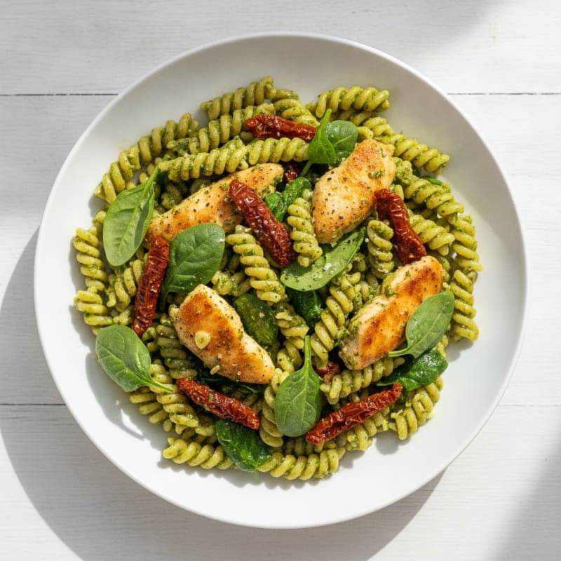 Pesto Chicken Pasta with Sun-Dried Tomatoes
