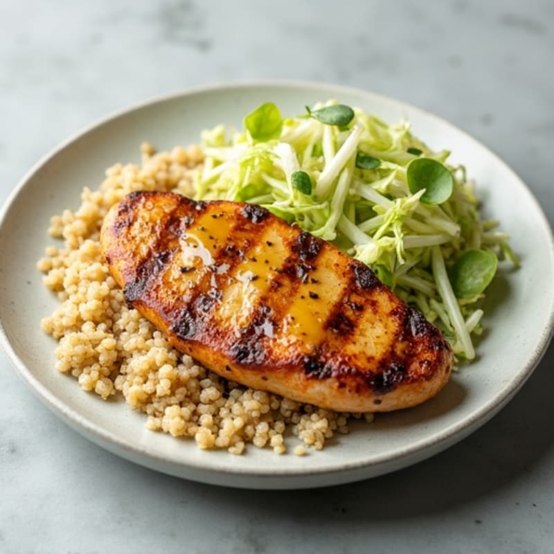 Grilled Chicken Breast with Crunchy Cabbage Slaw and Quinoa