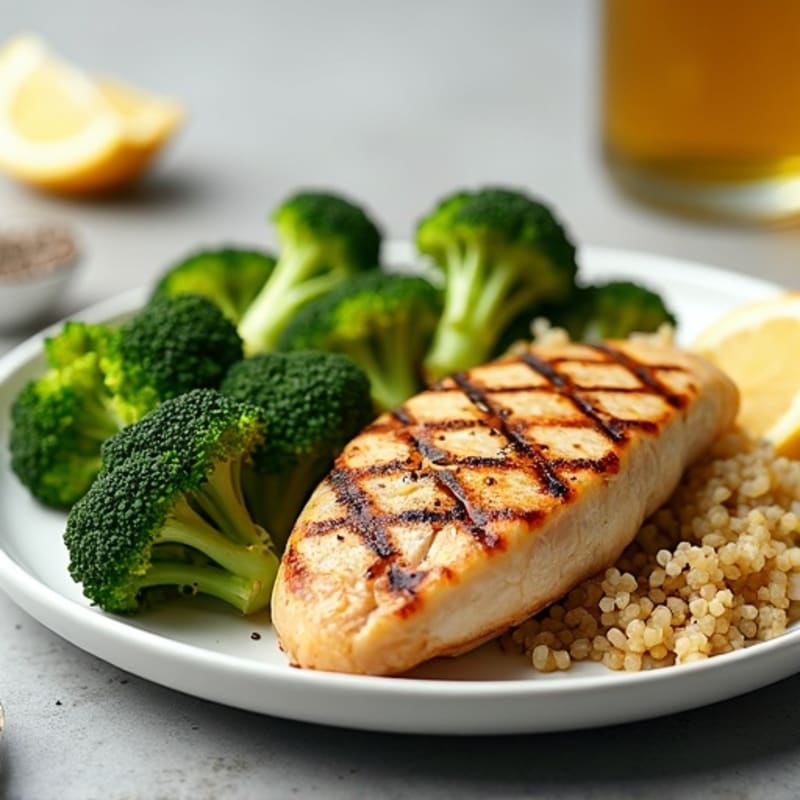 Grilled Chicken Breast with Quinoa and Roasted Broccoli
